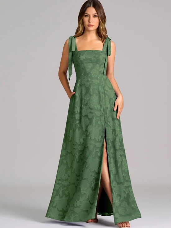 Azazie Dresses & Skirts - Azazie Debra Eucalyptus A-Line with Pockets Floral Burnout Dress Size 12